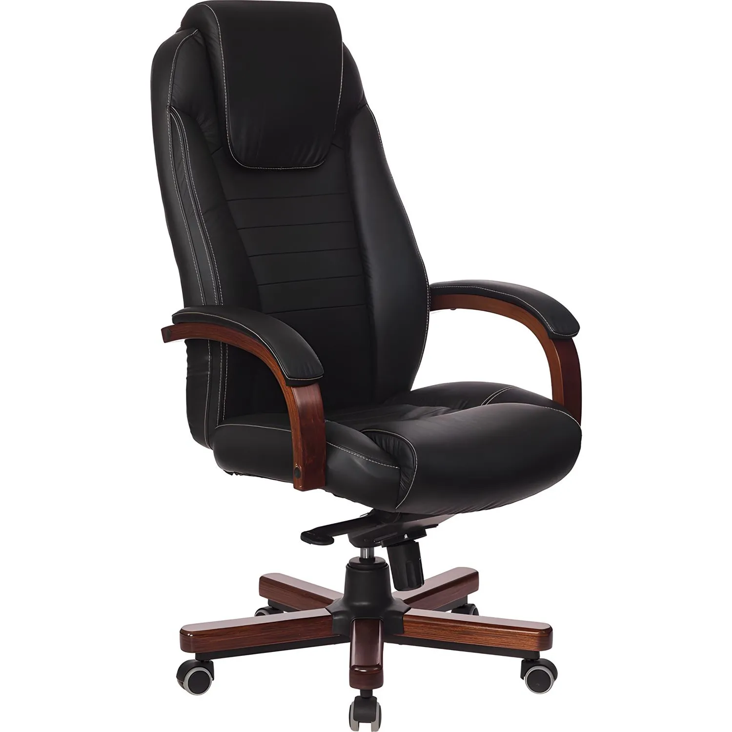 Кресло VB_Бюрократ T-9923WALNUT/BLACK кожа черный, дерево