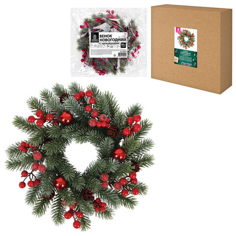 Венок новогодний заснеженный, d30см "Зимняя Сказка", с декором, литой ПЭТ, ЗОЛОТАЯ СКАЗКА, 592518