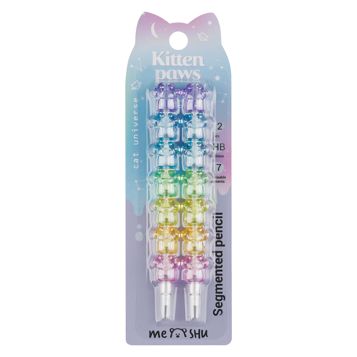 Набор карандашей сегментных ч/г MESHU "Paws", HB, 2шт в блистере, шоу-бокс