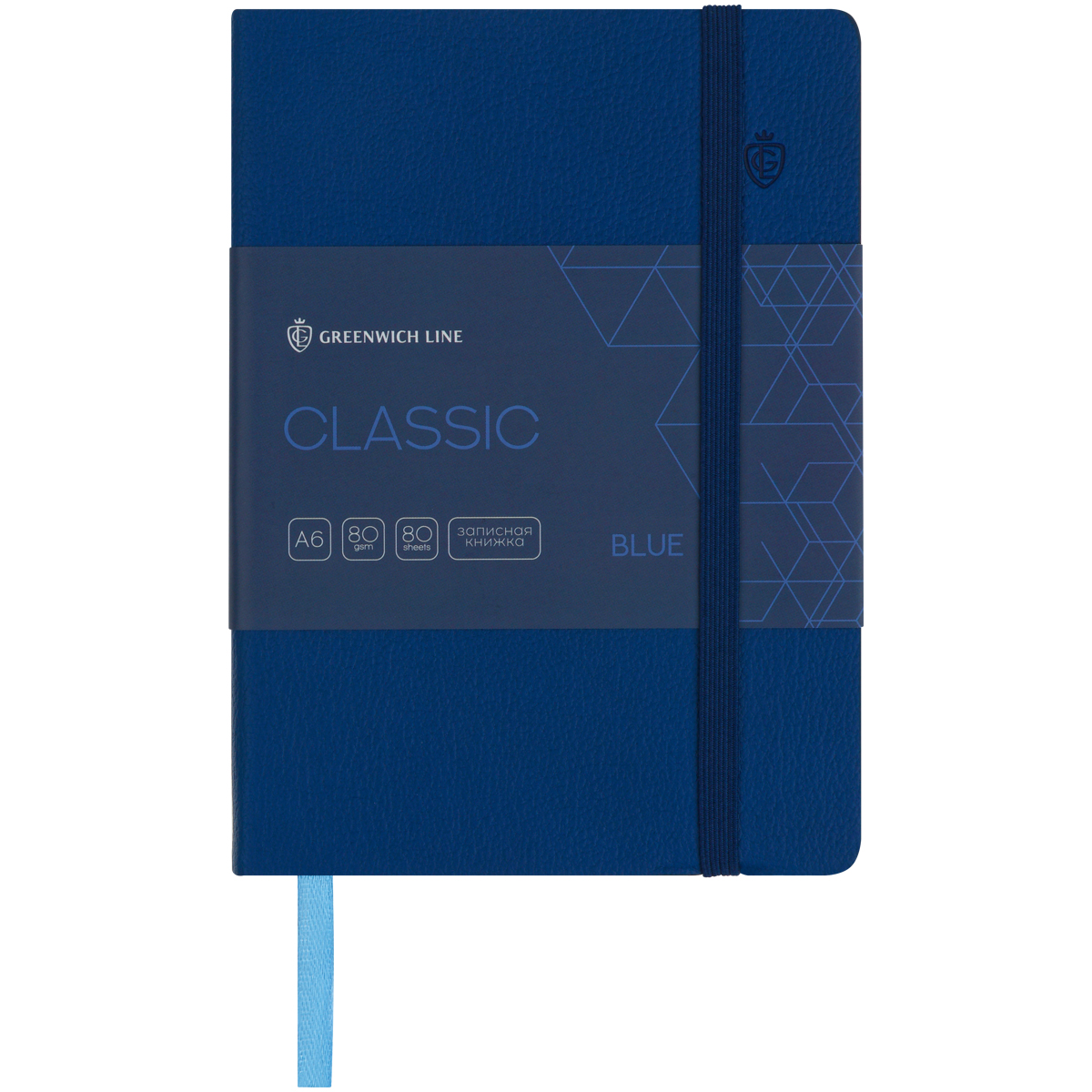 Записная книжка А6 80л. ЛАЙТ, кожзам, Greenwich Line "Classic. Blue", с резинкой, фактурное тиснение, блок в клетку
