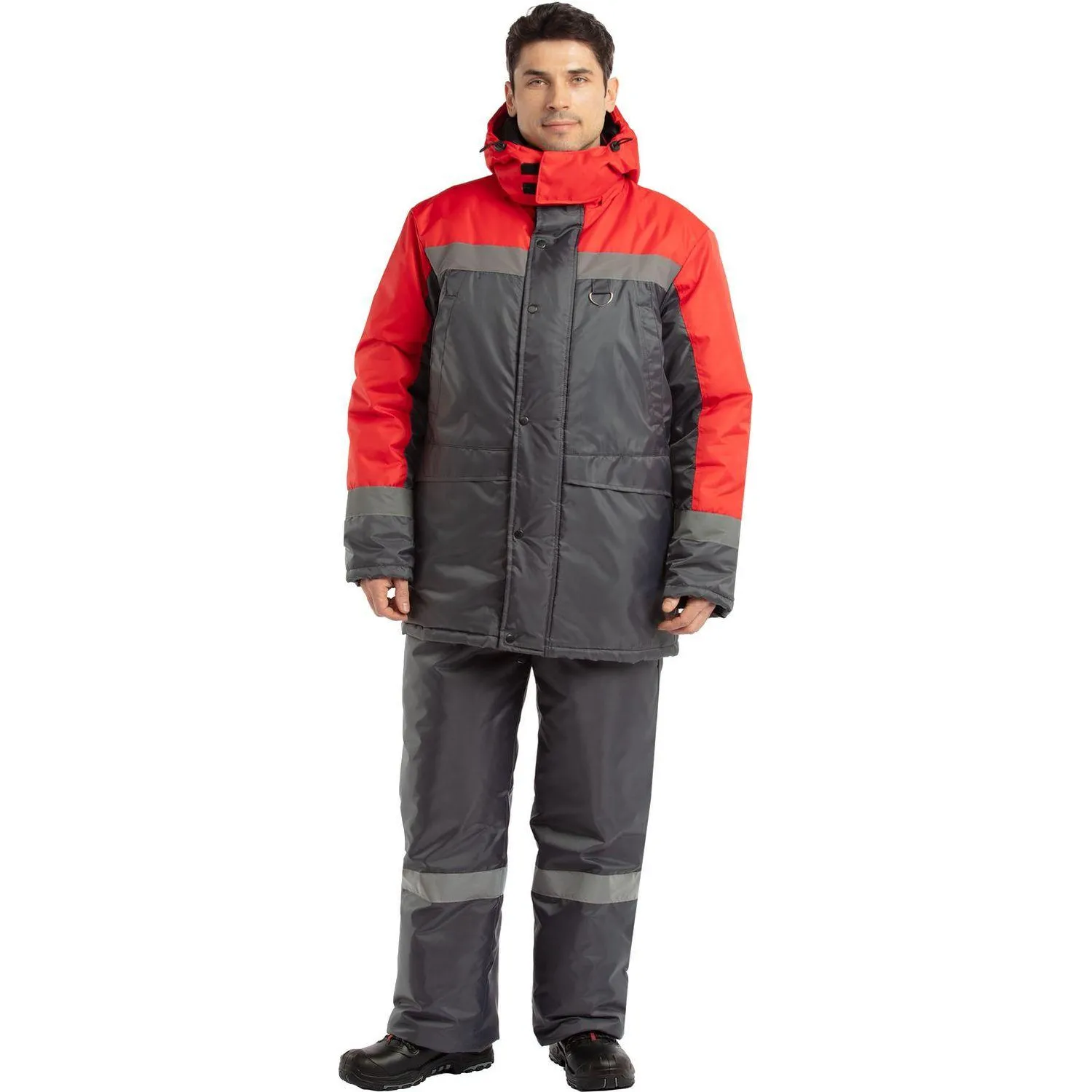 Куртка рабочая зимняя мужская з47-КУ сер/крас (р.64-66) 170-176