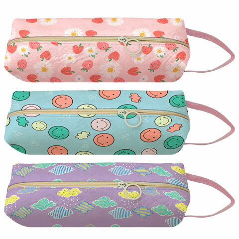 Пенал мягкий ПИФАГОР, 1 отделение, с ручкой, ПВХ, ассорти "Patterns", 21х9х6 см, 273827