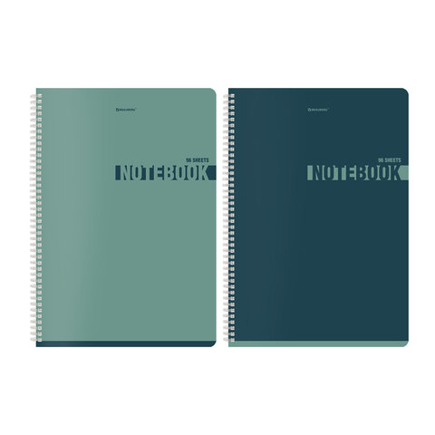 Тетради ДЭК А4 96 л. КОМПЛЕКТ 2 шт. BRAUBERG гребень, клетка, матовая ламинация, "NoteColor", 404872