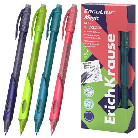 Ручка стираемая гелевая ERICH KRAUSE "ErgoLine Magic Stick&Grip", СИНЯЯ, корпус ассорти, 0,4 мм, 63145