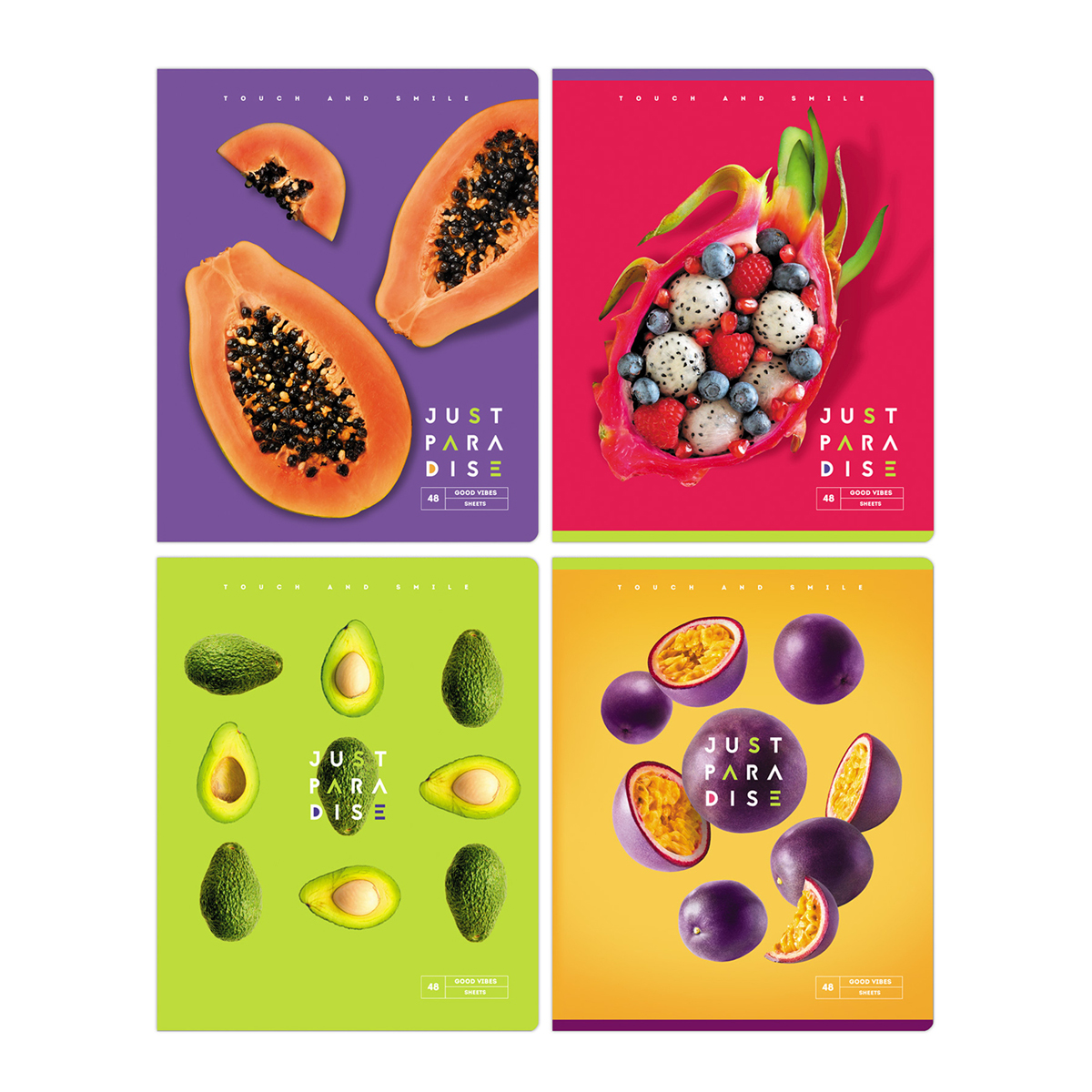 Тетрадь 48л., А5, клетка BG "Фруктовый рай", 70г/м2, макро sandy-touch лак, с форзацем