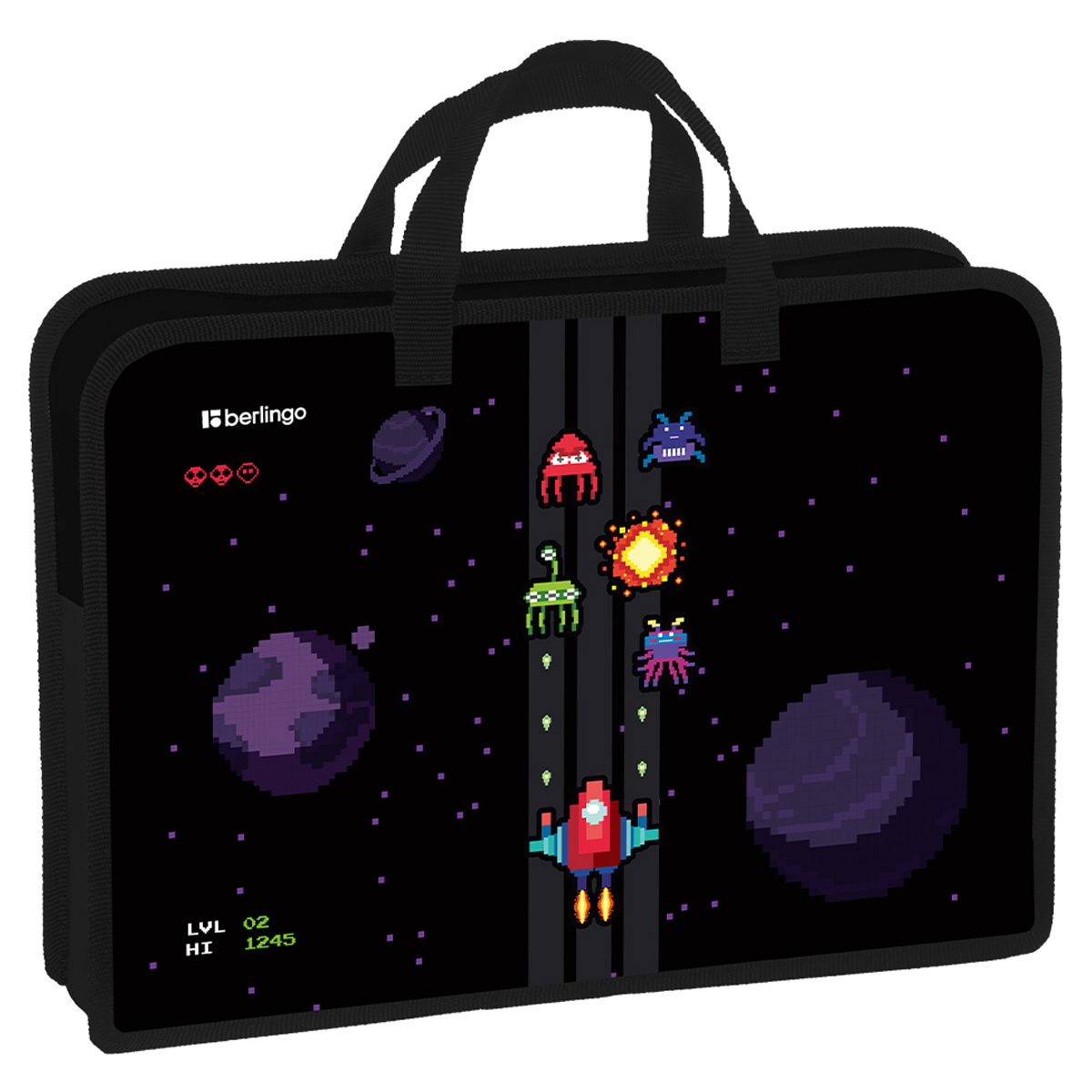 Папка с ручками 1 отделение, А4 Berlingo "Space Battle", 340*245*75мм, пластик, на молнии