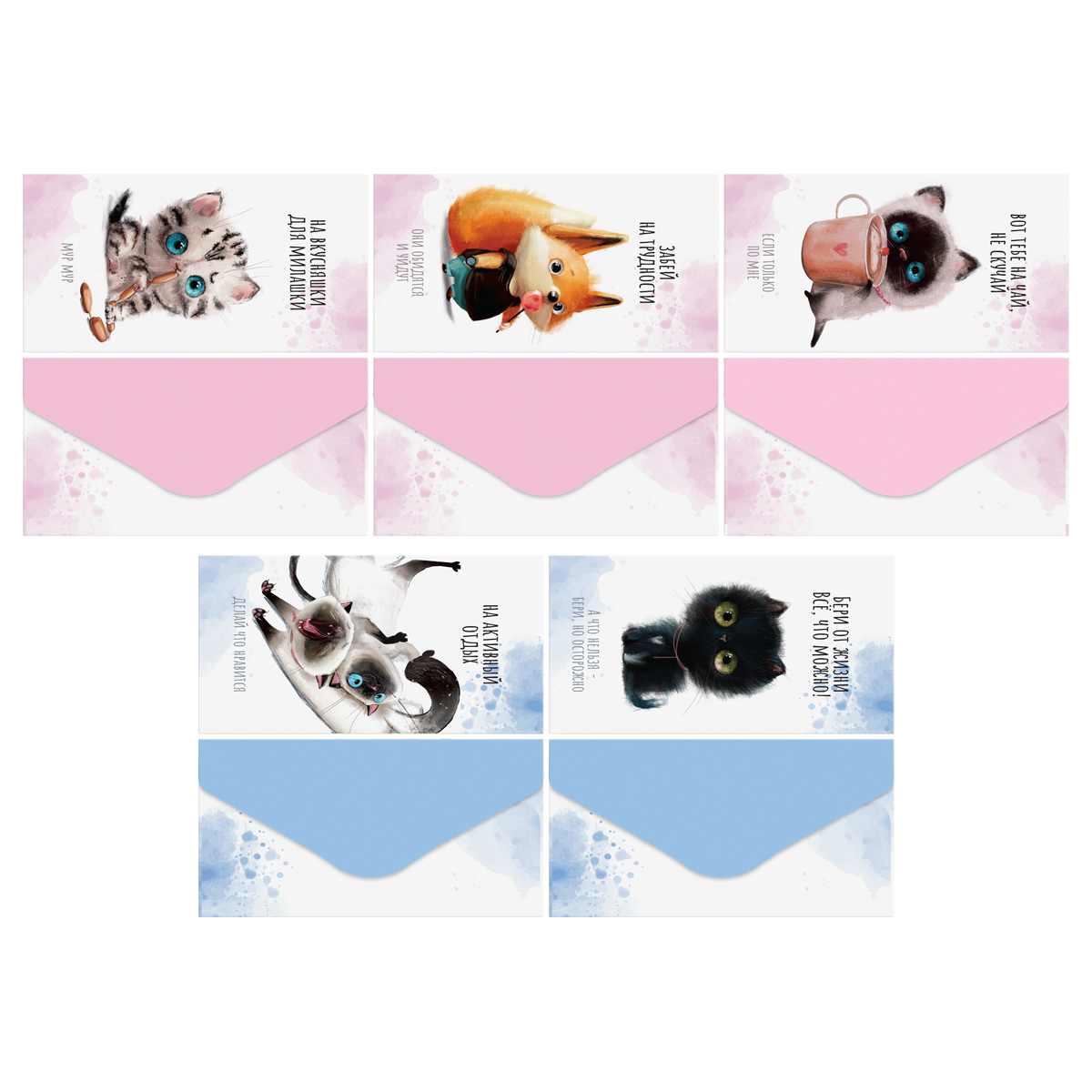 Конверт для денег MESHU "Cute kittens" 85*164мм, матовая ламинация, 5 дизайнов