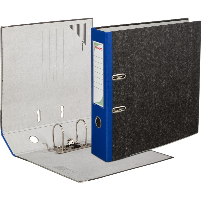 Папка-регистратор с аро.мех.Комус мрам,бум/бум80мм,син кореш,карм.к,мет.уг