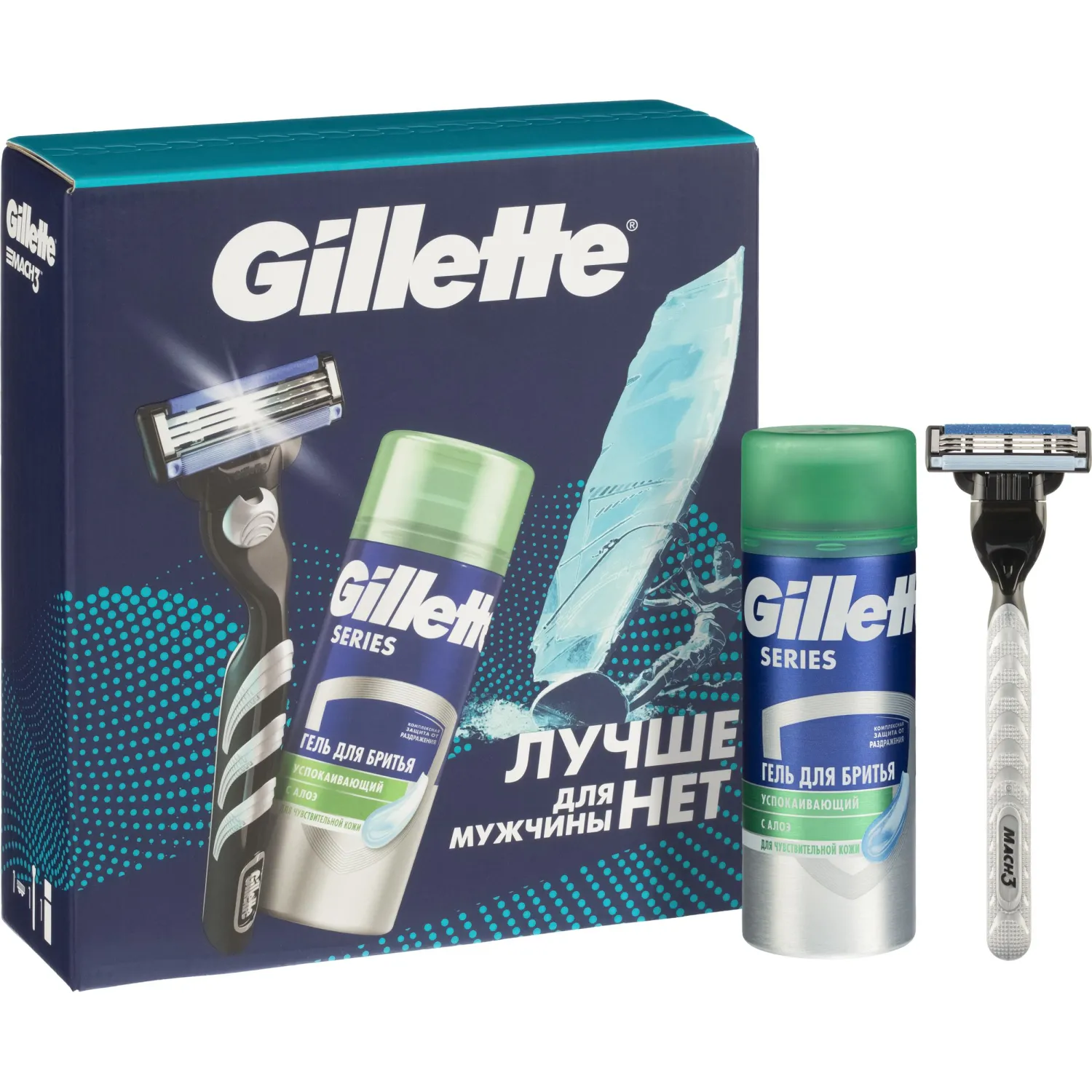 Подарочный набор GILLETTE MACH3 Бритв 1 СмКасс+Гель Д/Бр д/чувКож Алоэ 75мл