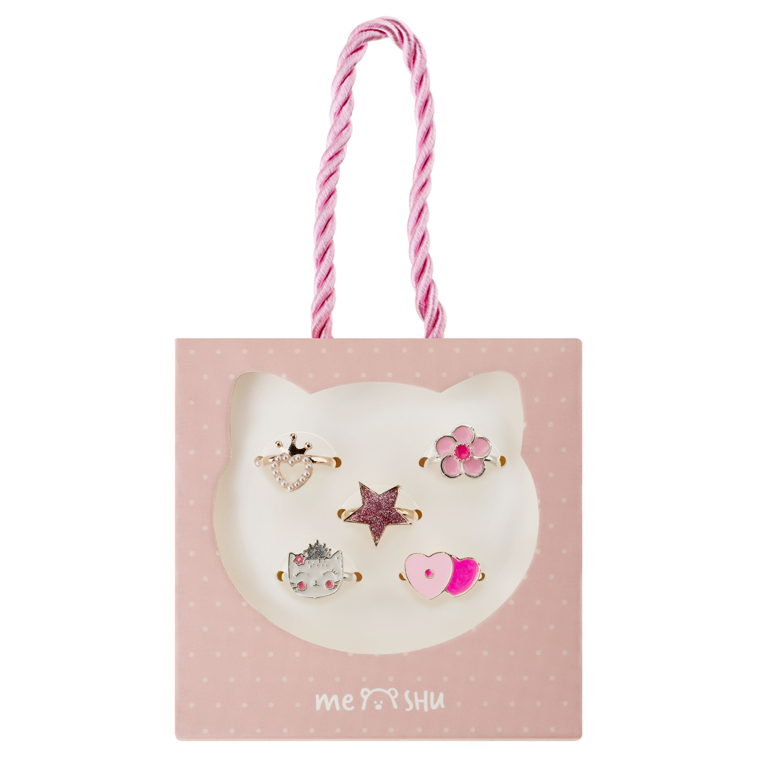 Набор колец MESHU "Superstar", бижутерия, 5шт., картонный бокс с ручкой