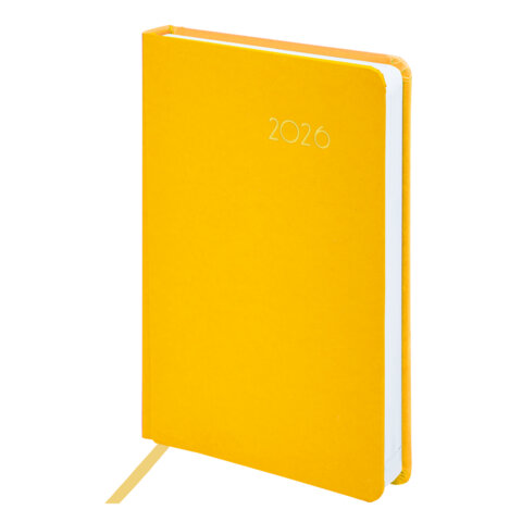Ежедневник датированный 2026, А5, 138x213 мм, BRAUBERG "Select", балакрон, желтый, 117088