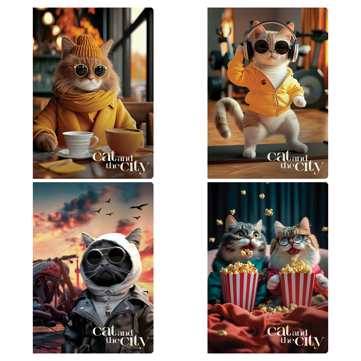 Тетрадь 40л., А5, клетка MESHU "Коты в городе", глянцевая ламинация, тиснение фольгой, ЕВРО