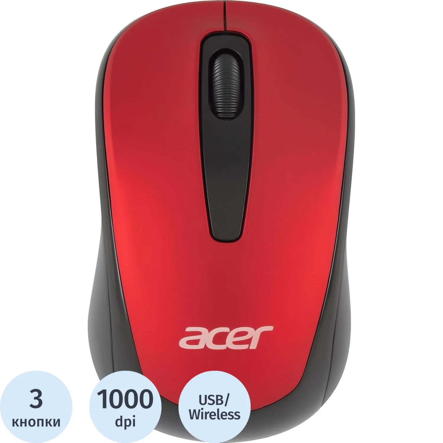 Мышь компьютерная Acer OMR136 красный  (1000dpi/WLS/USB/3кн (ZL.MCEEE.01J)