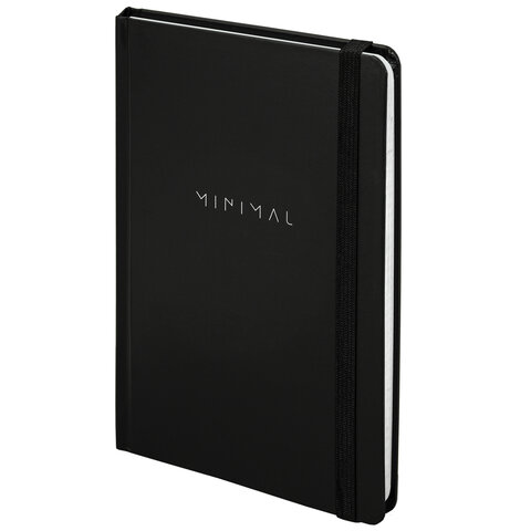 Блокнот с резинкой в клетку 96 л., А5 145х203 мм, твердая обложка, BRAUBERG, "Minimal", чёрный, 115532