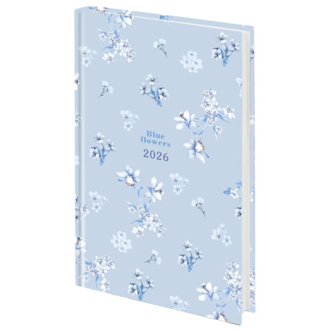 Ежедневник датированный 2026 145х215 мм, А5, STAFF, ламинированная обложка, "Blue Flowers", 117316