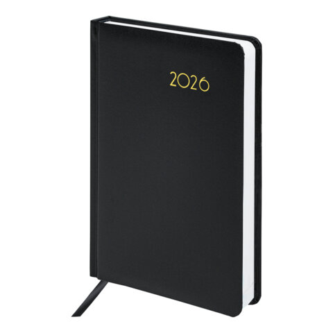 Ежедневник датированный 2026, А5, 138x213 мм, BRAUBERG "Select", балакрон, черный, 117086