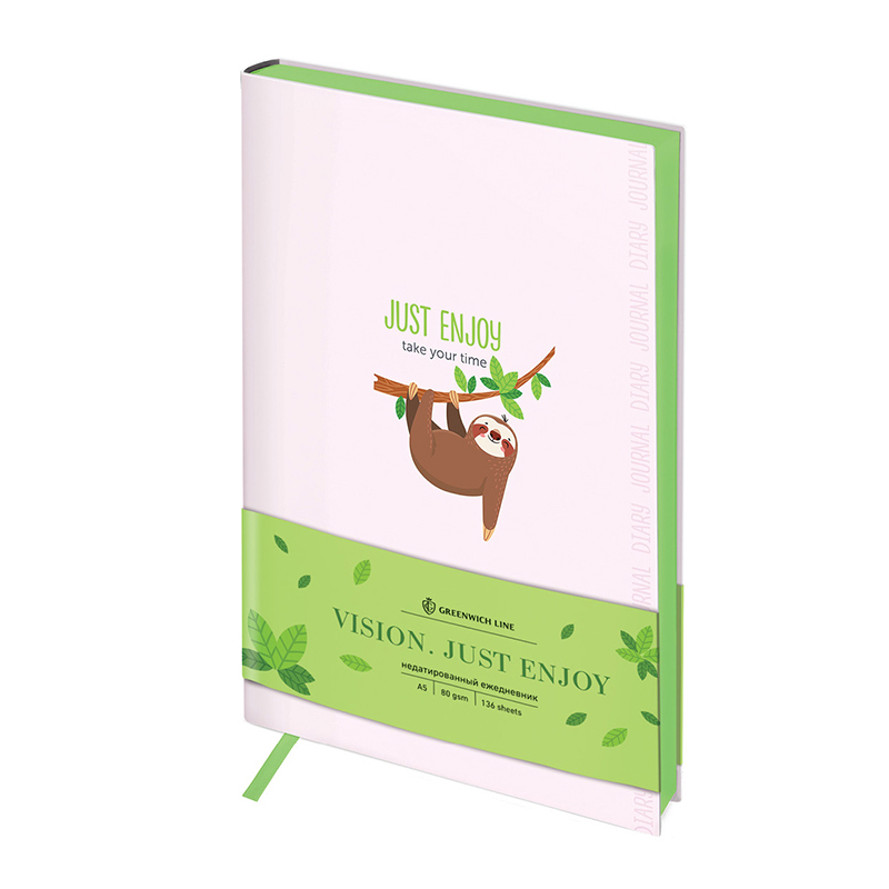 Ежедневник недатир. А5, 136л., кожзам, Greenwich Line "Vision. Just enjoy", тон. блок