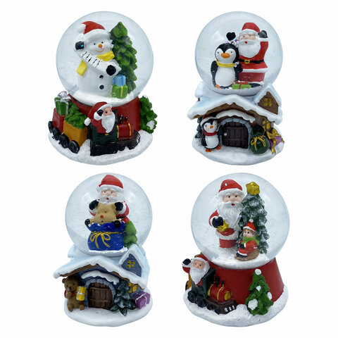 Сувенир снежный шар ДРУЗЬЯ ДЕДА МОРОЗА, диаметр 45 мм, полистоун/стекло, 4 дизайна ассорти, ЗОЛОТАЯ СКАЗКА, 592138