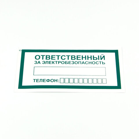 Знак "Ответственный за электробезопасность", КОМПЛЕКТ 10 штук, 100*200 мм, пленка, А31