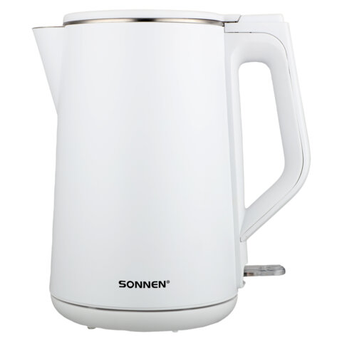 Чайник электрический с двойными стенками SONNEN KT-4103, 1,5 л, 2200 Вт, белый, 456376