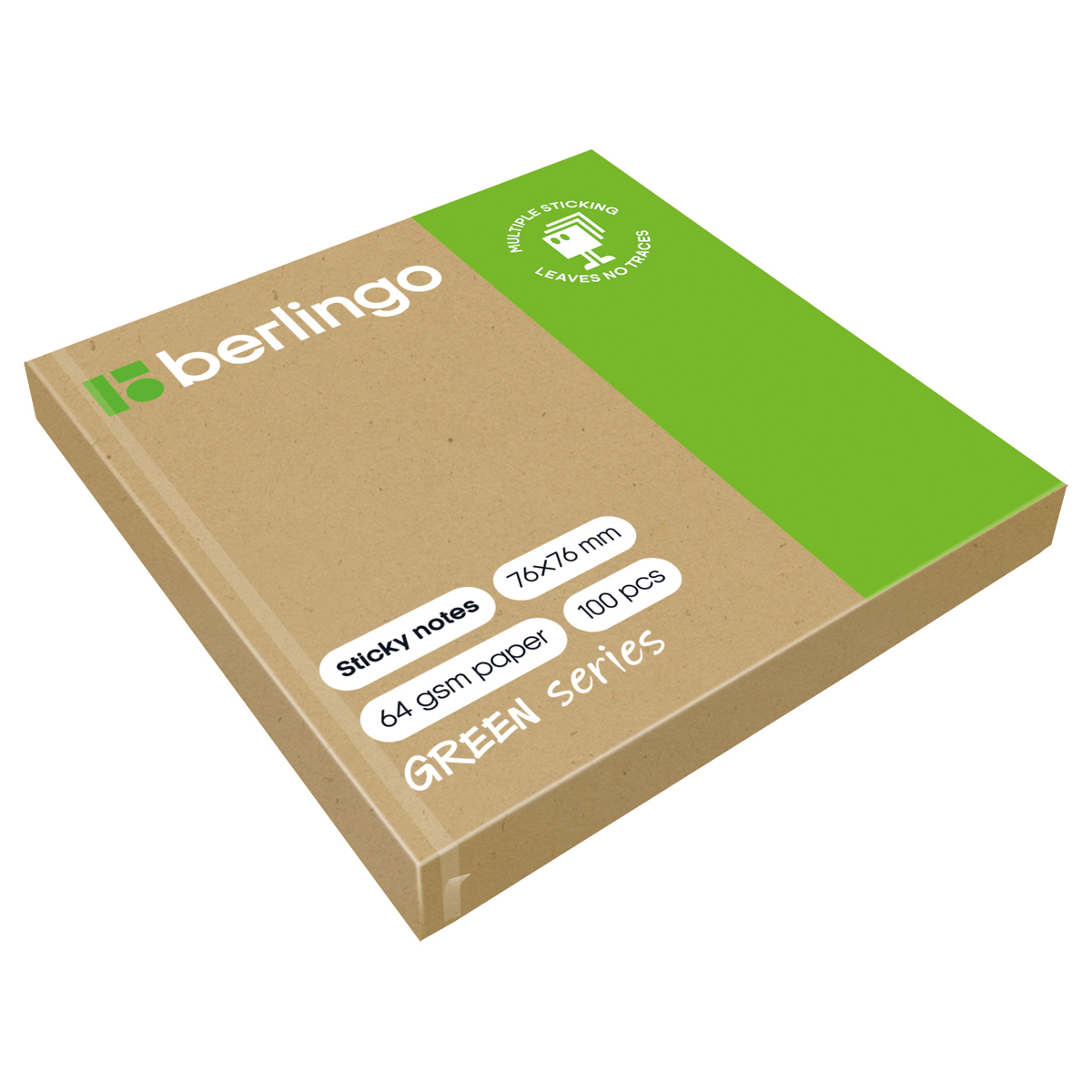 Самоклеящийся блок Berlingo "Green Series", 76*76мм, 100л, крафтовая бумага