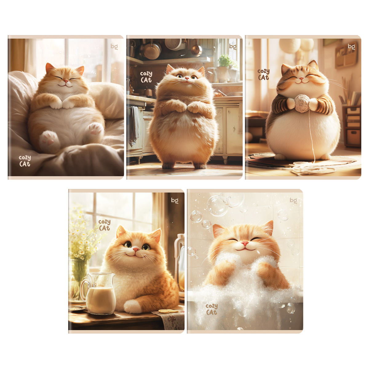 Тетрадь 48л., А5, клетка BG "Cozy cat", выборочный лак