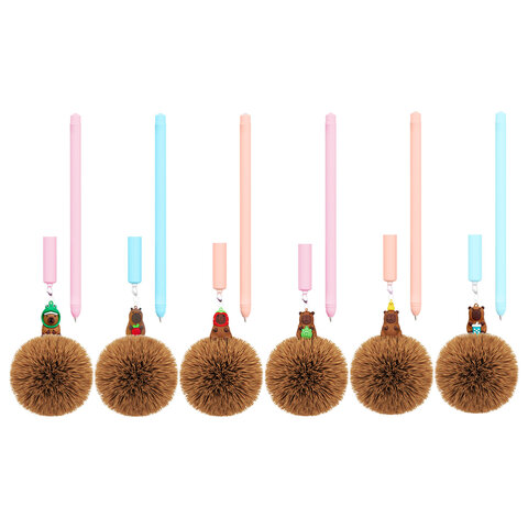 Ручка с пушистой подвеской шариковая FUNSTER "FLUFFY CAPY", СИНЯЯ, пишущий узел 0,7 мм, 144521