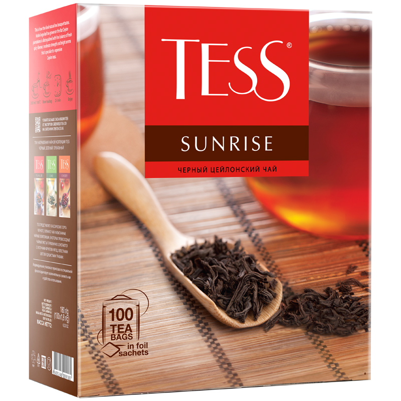 Чай Tess "Sunrise", черный, 100 фольг. пакетиков по 1,8г