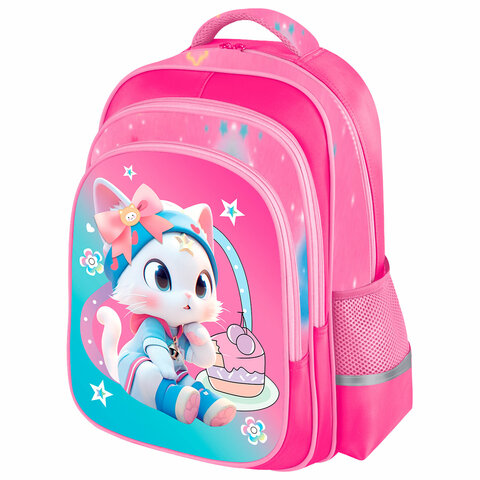 Рюкзак BRAUBERG KIDS FLOSSY, 2 отделения, 3 кармана, "Sweet Kitten", 3D-панель, 40х28х18 см, 273180