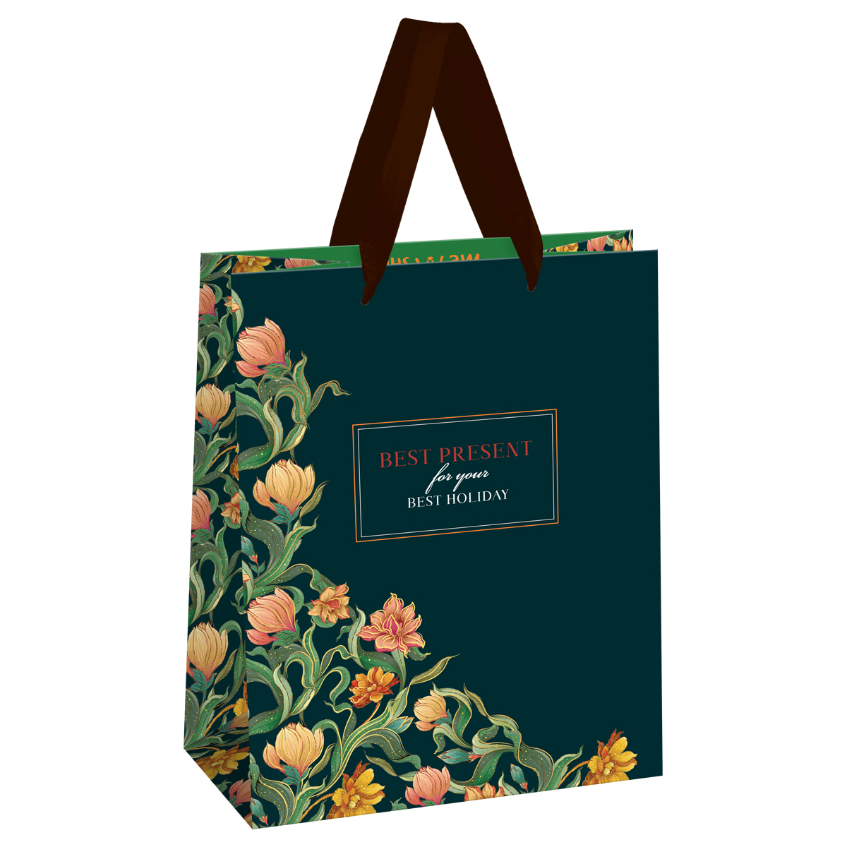 Пакет подарочный 18*23*10см MESHU "Grace", фольга, блестки,   матовая ламинация