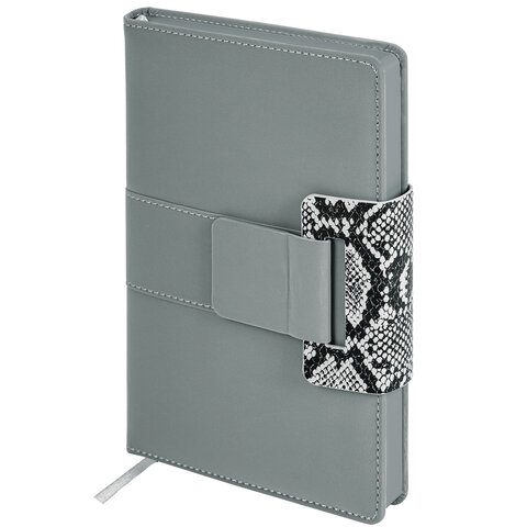 Ежедневник недатированный А5 138х213мм BRAUBERG Safari, под кожу, магнит 160л, Snake, серый, 116594