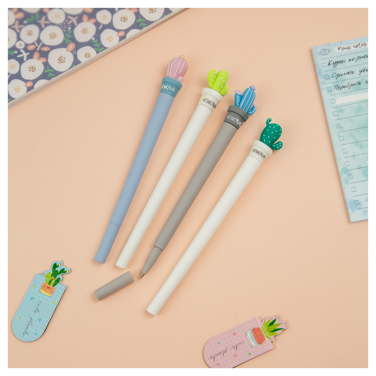 Ручка шариковая MESHU "Cute Cactus", синяя, 0,7мм, корпус ассорти