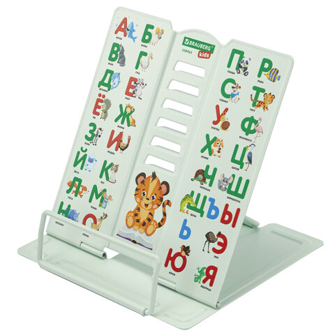 Подставка для книг BRAUBERG KIDS mini, "Animals" с алфавитом, регулируемый угол наклона, металлическая, 238965