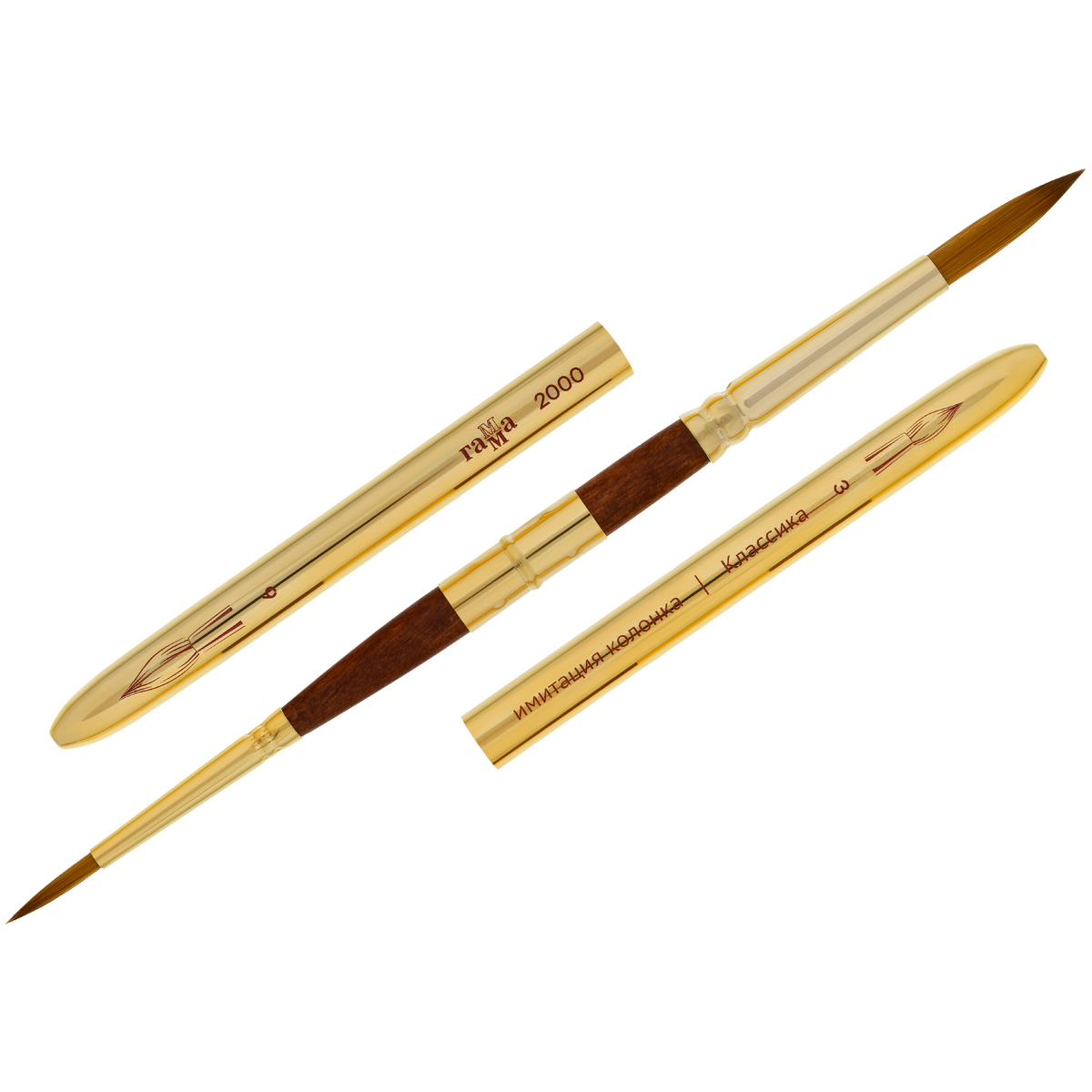 Кисть художественная синтетика имитация колонка "Классика", двухсторонняя, круглая №3, круглая  №6, складная ручка