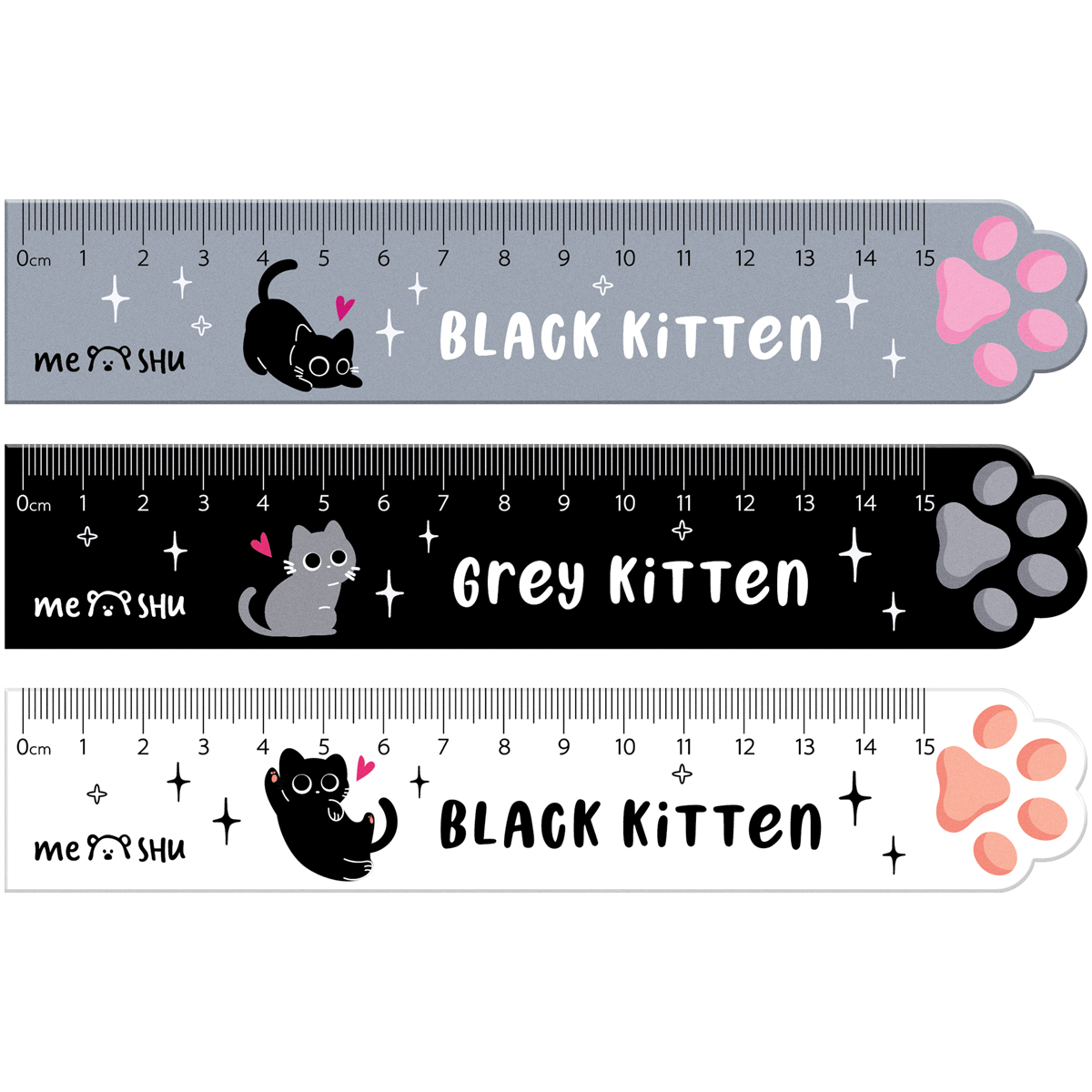 Линейка 15см MESHU "Paw", деревянная,  ассорти, европодвес