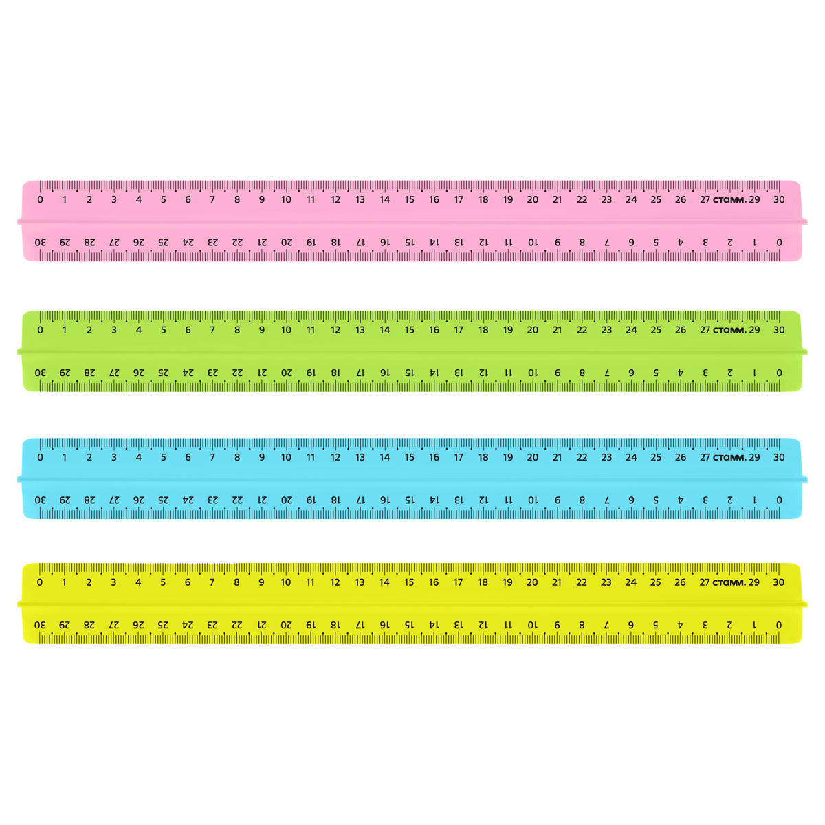 Линейка 30см СТАММ, пластиковая, с держателем, прозрачная, неоновые цвета, ассорти