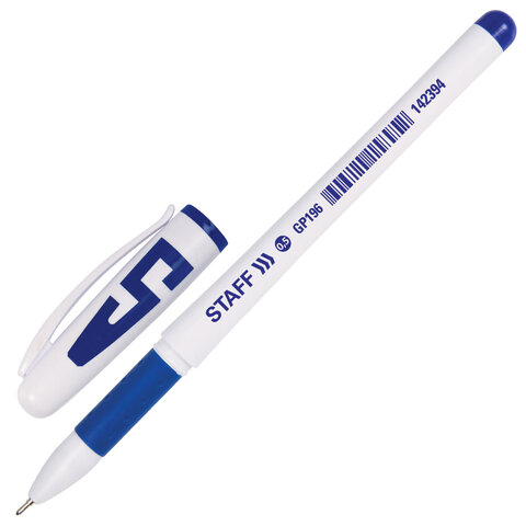 Ручка гелевая с грипом STAFF "Manager", СИНЯЯ, корпус белый, игольчатый узел 0,5 мм, линия письма 0,35 мм, 142394