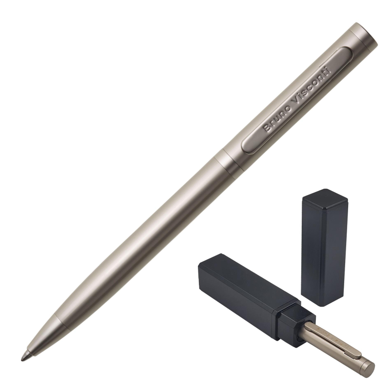 Ручка авт. BV FIRENZE 1мм синяя корп шампань,тубус прямоуг черн 20-0303/03