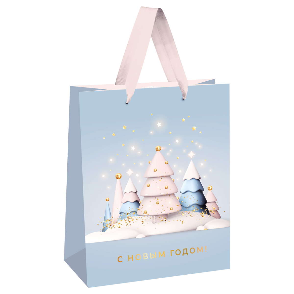 Пакет подарочный 18*23*10см MESHU "Christmas trees",  фольга, матовая ламинация