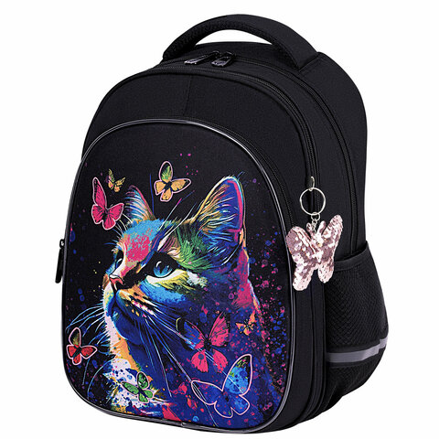 Рюкзак BRAUBERG OPTIMA, 2 отделения, с брелком, "Butterfly catcher", СВЕТЯЩИЙСЯ, 36х27х18 см, 272097